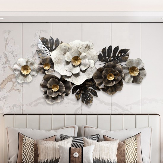 Metal Wall Art Gold Black Flower Art Decor